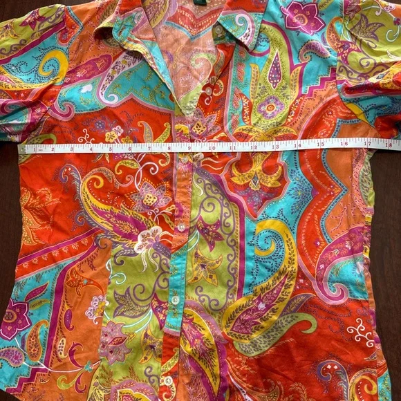Ralph Lauren Red Multicolor Paisley Short-Sleeve Button-Down Shirt - Picture 4 of 5